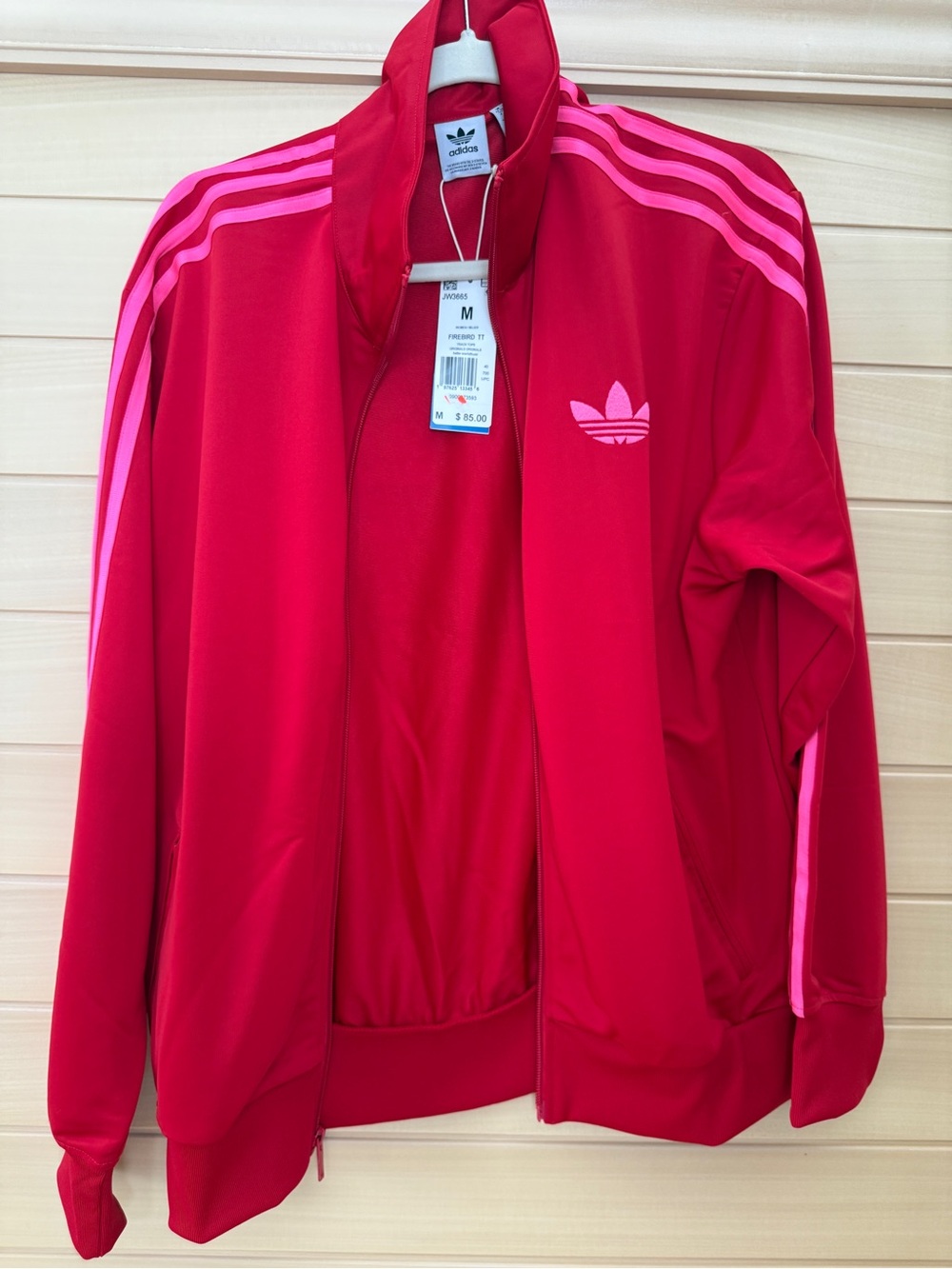 adidas Red Track Jacket with Pink Stripes